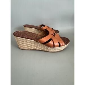 Sam Edelman Leather Ramona Espadrille Wedge Sandal Womens 7 Slip On 3 inch Heel